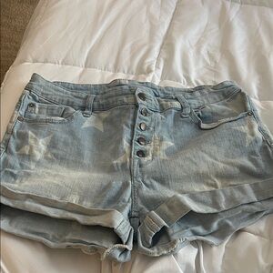 Light Blue Star Patterned Denim Shorts